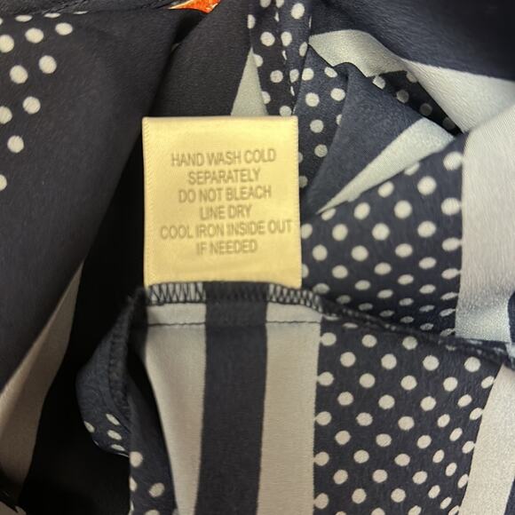 ModCloth Navy Light Blue Peter Pan Collar Blouse Medium stripes polka dots - Picture 8 of 8